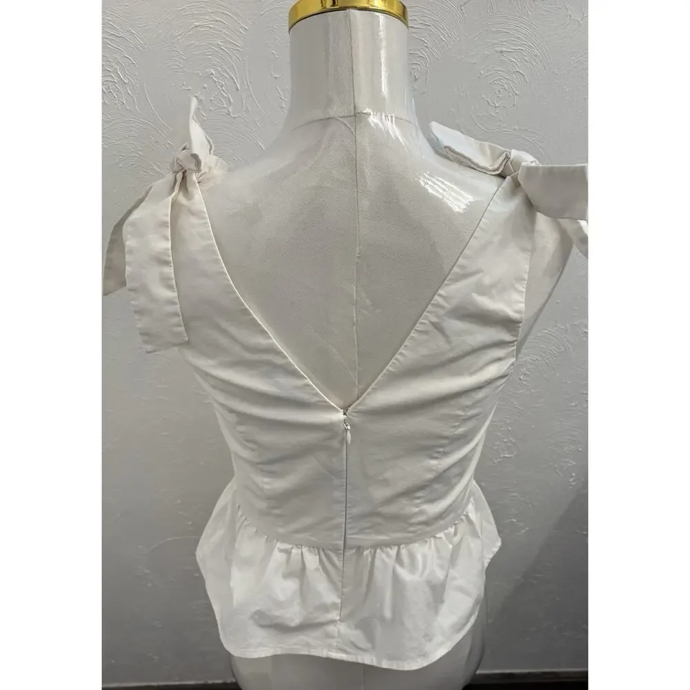 Express White Peplum Top With Bow Accents Size XS Coquette - Picture 4 of 7